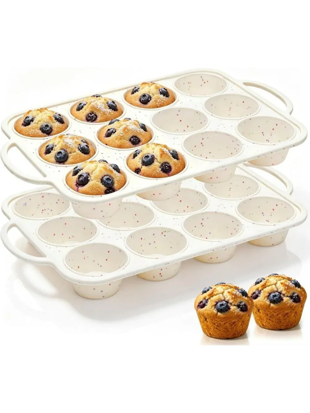 2-Pack Silicone Muffin Pan Set - 12 Cup Baking Tray, BPA Free, Oven & Dishwasher